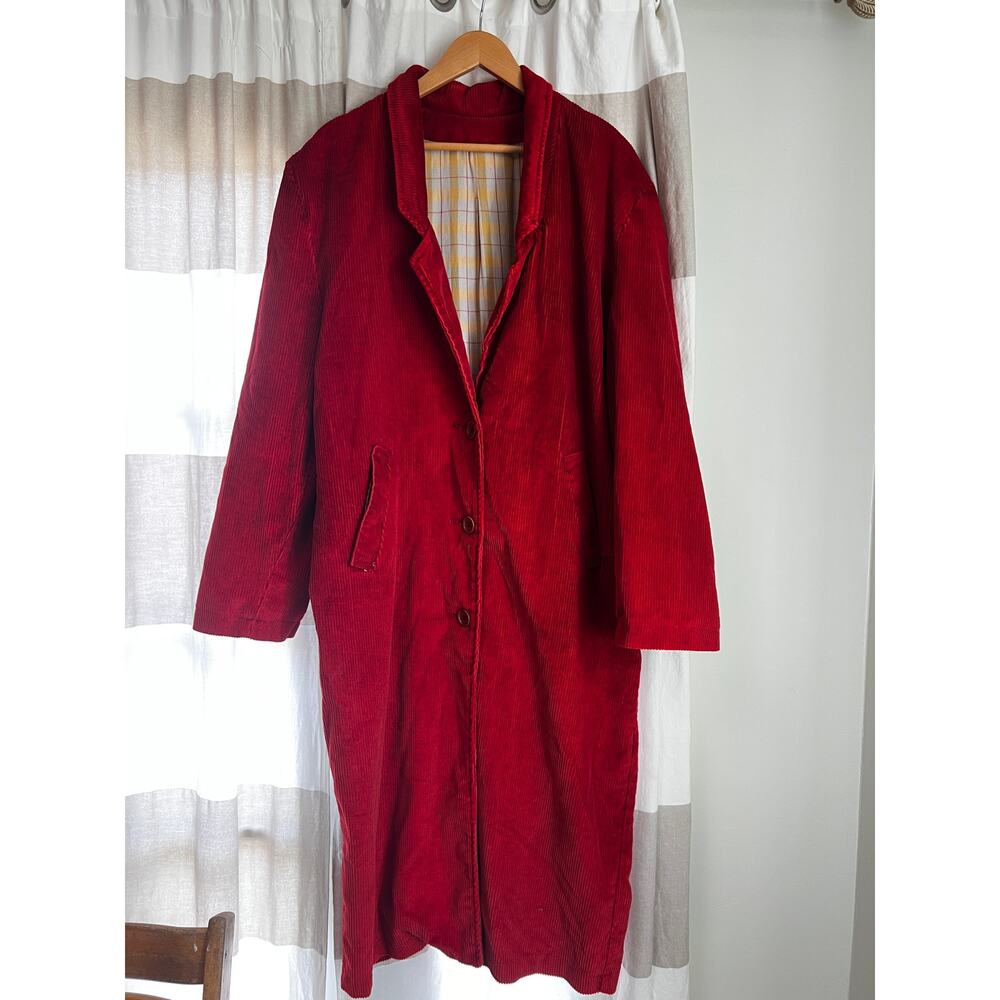 Red Corduroy Full Length Coat 100% Cotton‎